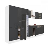 Mobilier Bucatarie Modular Leziter Yorki 370, Corp Alb, Fata Antracit Satinat, Blat 38mm, 370cm