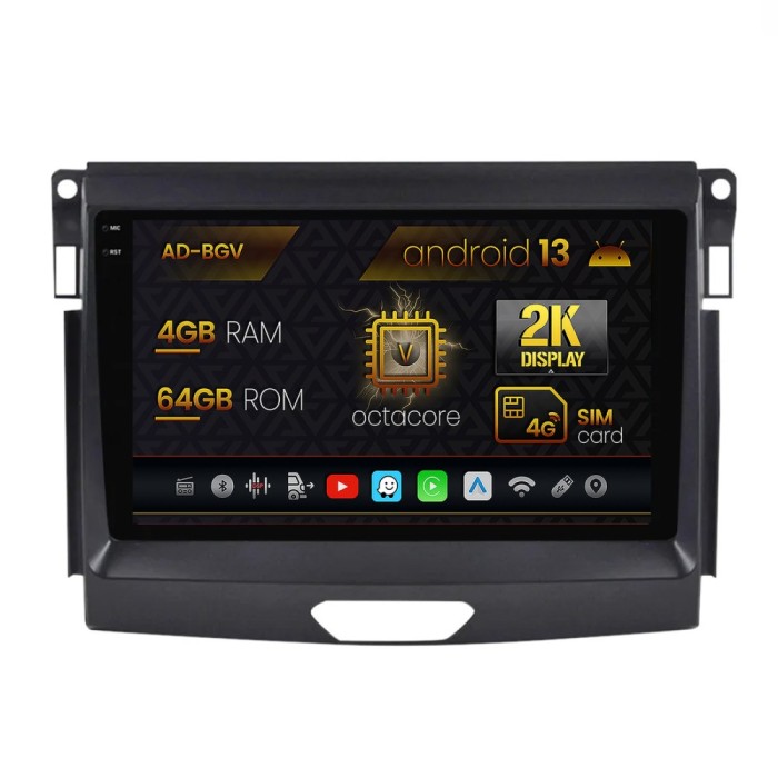 Navigatie Ford Ranger (2015-2020), Android 13, V-Octacore 4GB RAM + 64GB ROM, 9.5 Inch - AD-BGV9004+AD-BGRKIT120