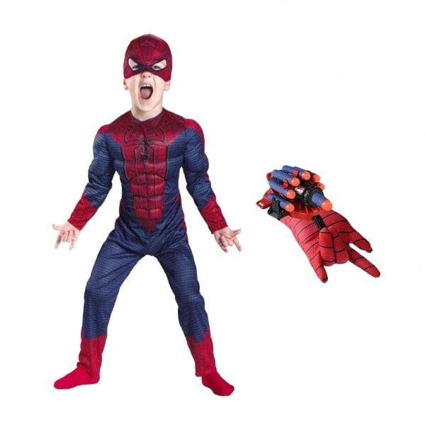 Set costum Spiderman cu muschi si manusa lansator cu 7 ventuze din burete , DEPOX&reg;, marime L, rosu