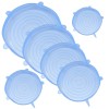 Set 12 Capace Silicon Premium flexibile , inlocuitor folie strech, dimensiuni diferite, reutilizabile, elastice, Albastru transparent, Regal trade, Oem