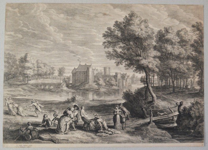 Peter Paul Rubens &quot;Peisaj cu castel&quot; gravura cca 1638