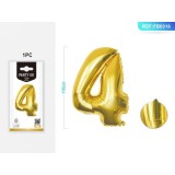 Balon aniversar PartyGo cifra 4, 40cm, auriu
