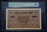 ROMANIA 1000 1.000 Lei BGR 1917 gradata PMG 64 UNC . Banca Generala Romana . Bancnota necirculata .