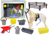 Figurina cal cu accesorii pentru ingrijire, grajd, 14 x 13 x 5 cm, Lean 13078