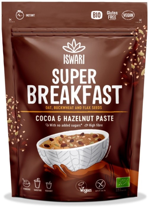 Mic dejun BIO fara zahar, cu ovaz, cacao si crema de alune padure Iswari