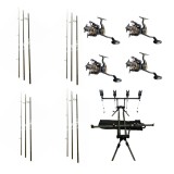 Set Pescuit , 4 Lansete 3, 90m, 3 Segm, 4 Mulinete Glamour 7000, Rod Pod Echipat