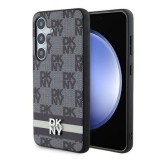 Husa Samsung Galaxy S24 - DKNY Leather Checkered Mono Pattern &amp; Printed Stripes (DKHCS24SPCPTSSK) - Black