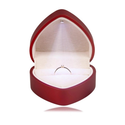 Cutie cadou LED pentru inele - inimă, culoare roșu mat, pernă bej foto