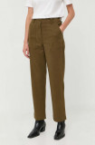 Weekend Max Mara pantaloni femei, culoarea verde, drept, high waist