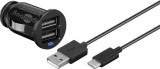 Incarcator auto 2 x USB 2.1A + cablu USB-C 1m, Goobay 58820