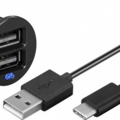 Incarcator auto 2 x USB 2.1A + cablu USB-C 1m, Goobay 58820