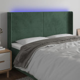 VidaXL Tăblie de pat cu LED, verde &icirc;nchis, 163x16x118/128 cm, catifea