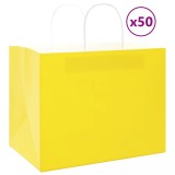 Pungi de h&acirc;rtie 50 buc cu m&acirc;nere galbene 32x22x24 cm