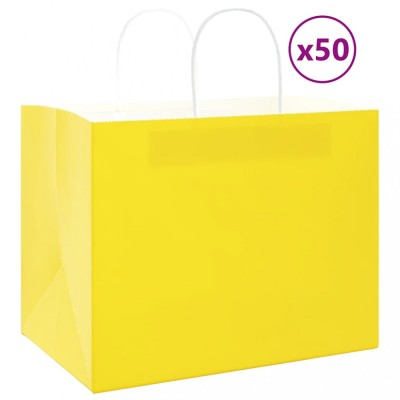 vidaXL Pungi de h&amp;acirc;rtie 50 buc cu m&amp;acirc;nere galbene 32x22x24 cm 4101777 foto