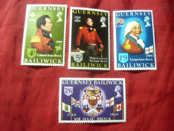 Serie Guernsey 1969 - 200 Ani Isaac Brock Guvernator , 4 valori