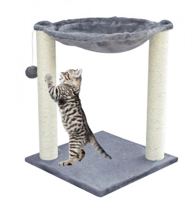 Grey Scratching post, copac pentru pisici | Hamac &icirc;n picioare pe st&acirc;lpi de sisal