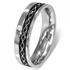 Inel din oțel inoxidabil - model celtic, zirconiu transparent - Marime inel: 52