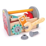 Jucarie din lemn - Cutie colorata cu unelte 17 piese