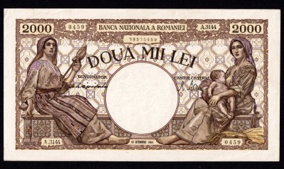ROMANIA - 2000 LEI - Octombrie 1944 . Fil Traian . Aproape necirculata . AUNC foto