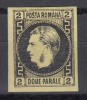 1866/67 LP 18 a CAROL FAVORITI 2 PARALE HARTIE SUBTIRE GUMA ORIGINALA SARNIERA, Nestampilat