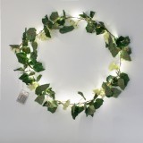 Ghirlandă Decorativă LED, 1.8m, Frunze Mari Verzi, Flori Albe, Funcționează cu Baterii, Lumină Caldă, Oem