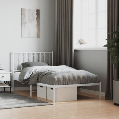 vidaXL Cadru de pat din metal cu tăblie, alb, 100x200 cm foto