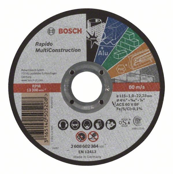 Bosch Disc de taiere drept Rapido Multi Construction ACS 60 V BF, 115mm, 1.0mm ProAdvanced PowerfulTools