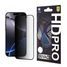 Folie de protectie Ecran Privacy Lito HD Pro pentru Apple iPhone 16 Pro Max, Sticla Securizata, Full Glue