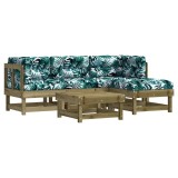 Set mobilier de gradina cu perne, 5 piese, lemn de pin tratat