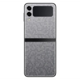 Cumpara ieftin Set Folii Skin Acoperire 360 Compatibile cu Samsung Galaxy Z Flip 3 - Wrap Skin 3D Texture HoneyComb Silver, Gri, Oem