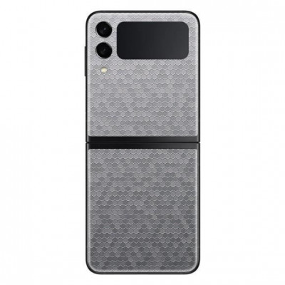 Set Folii Skin Acoperire 360 Compatibile cu Samsung Galaxy Z Flip 3 - Wrap Skin 3D Texture HoneyComb Silver foto