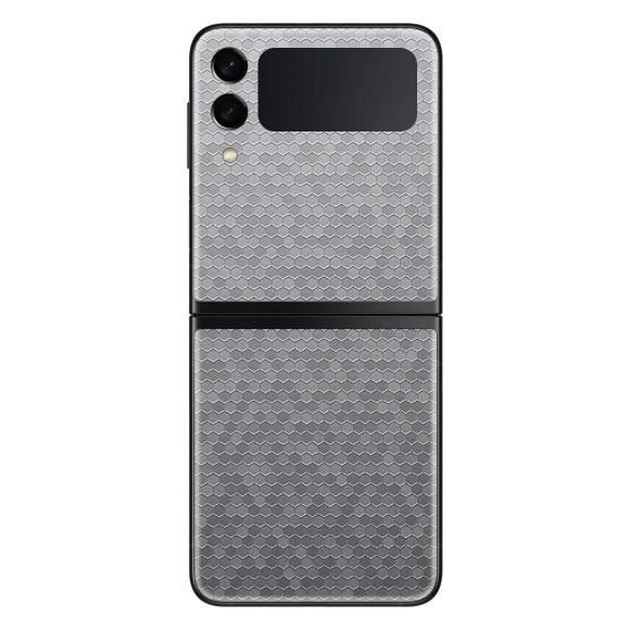 Set Folii Skin Acoperire 360 Compatibile cu Samsung Galaxy Z Flip 3 - Wrap Skin 3D Texture HoneyComb Silver