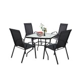 Set Mobilier Gradina Juba 4+1 Negru, Masa Patrata 90x90cm, Metal si Textilena, 4 Locuri