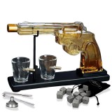 Set decantor, Pistol, 2 pahare cu glont si suport, transparent, din sticla, 300 ml, Oem