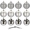 Set 12 globuri de Craciun, 6 cm, cu snur, mat, sclipici, stralucitor, argintiu