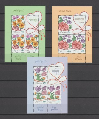 ROMANIA 2023 FLORILE IUBIRII Minicoala cu 3 timbre+1 vinieta LP.2406 MNH** foto