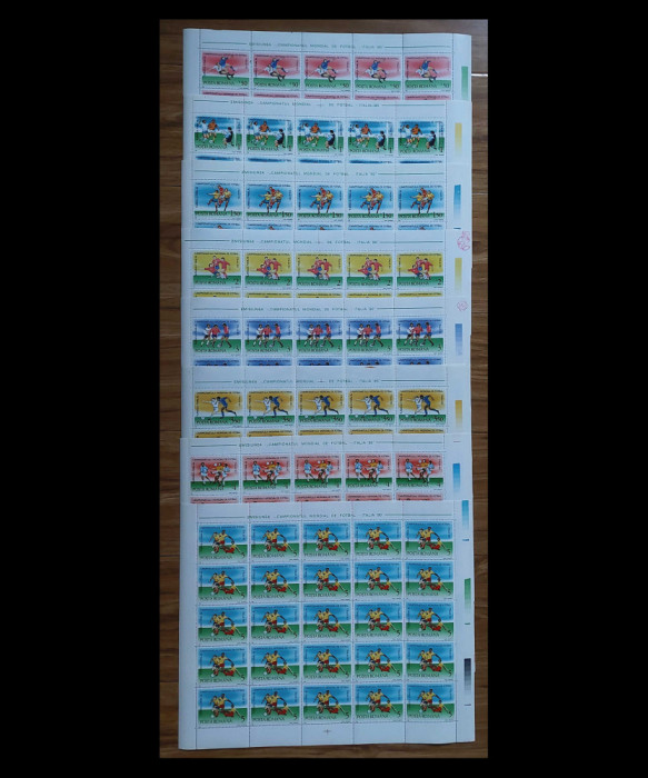 ✅RO 1990 ,LP 1237 , &quot;Turneul final CM Fotbal Italia &#039;90&quot;,coli25 serii/ERORI ,MNH