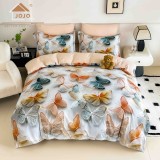 Cumpara ieftin Lenjerie pat single 5D,bumbac finet,4 piese,cearceaf cu elastic 140x200cm,cearceaf pilota 155x205cm,2 fete de perna 55x80cm-A1249