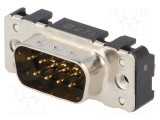 Conector D-Sub 9 pini tată drept THT M3 HARTING pentru PCB