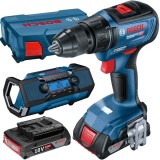 Bosch GSR 18V-50 + GPB 18V-2 C - Masina de gaurit si insurubat cu 2 acumulatori Li-Ion 18 V 2 Ah 50 Nm valiza plastic + Radio