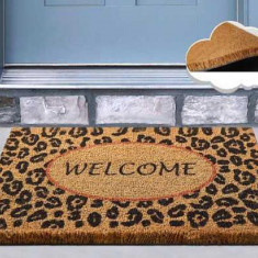 Covoras Intrare Welcome Leopard, 40x60 cm, din Fibre de Cocos