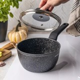 Cratita cu capac, din aluminiu turnat, marmorata, neagra, 16cm, 1.37l, Klausberg