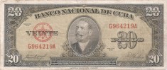 Cuba 20 Pesos 1958 - Antonio Maceo, G964219A, P-80b