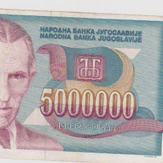 BANCNOTA 5 000000 DINARI 1993 JUGOSLAVIA