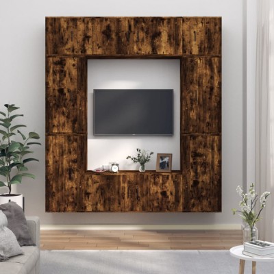 vidaXL Set dulap TV, 8 piese, stejar fumuriu, lemn prelucrat 3188643 foto