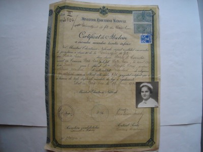 Certificat de absolvire a cursului secundar teoretic inferior, 1940 foto