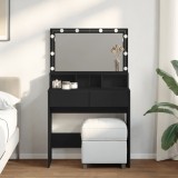 Masă de toaletă cu LED, negru, 80x41x134,5 cm