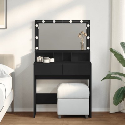 Masă de toaletă cu LED, negru, 80x41x134,5 cm foto