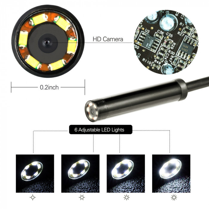 endoscop android camera usb 5.5mm IP67 waterproof 6 leduri inspectie itp