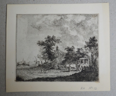 Johannes Huibert Prins &amp;quot;Trasura in fata unei case&amp;quot; gravura veche cca 1778 foto